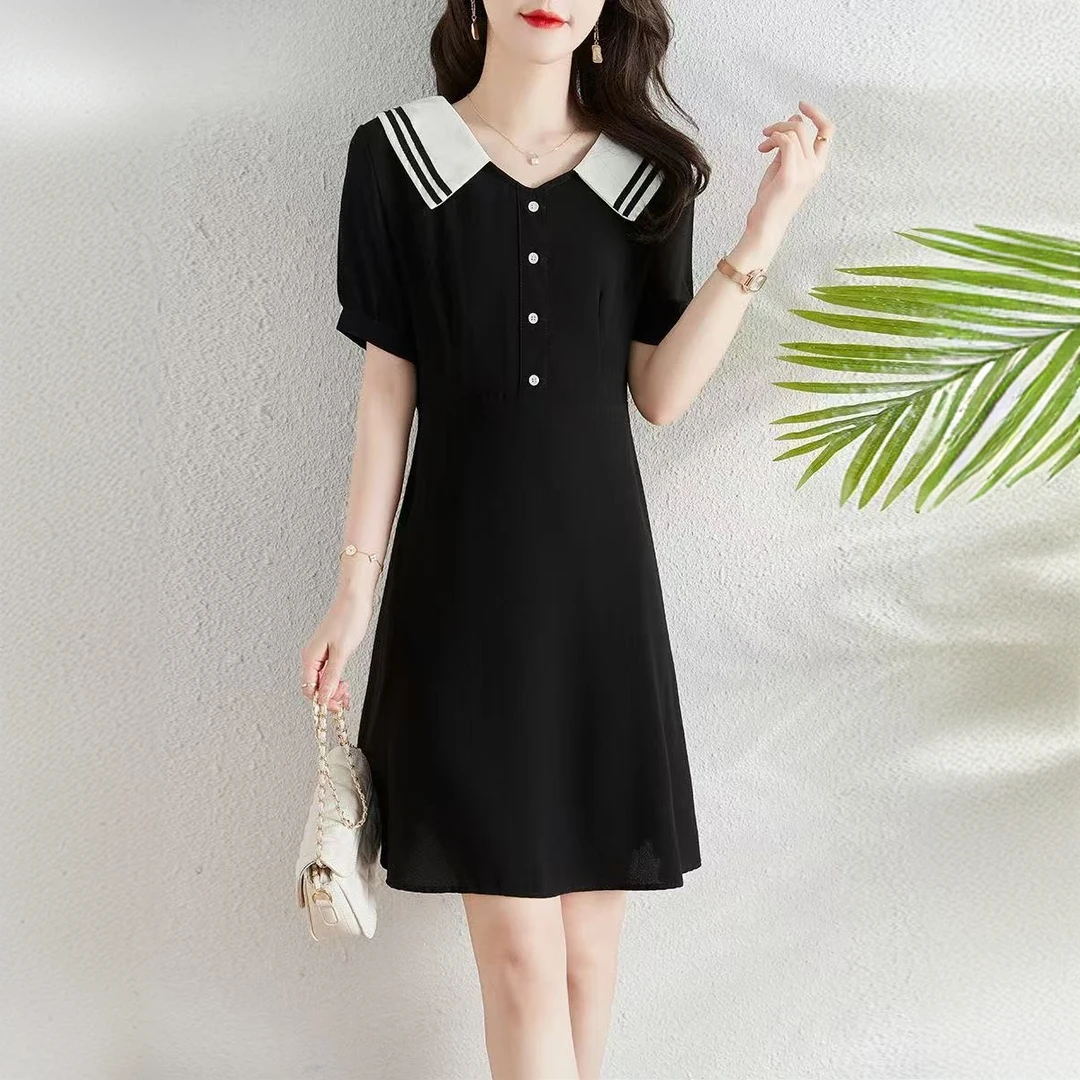 轻奢气质娃娃领连衣裙收腰显瘦小个子a字裙夏季新款减龄时尚