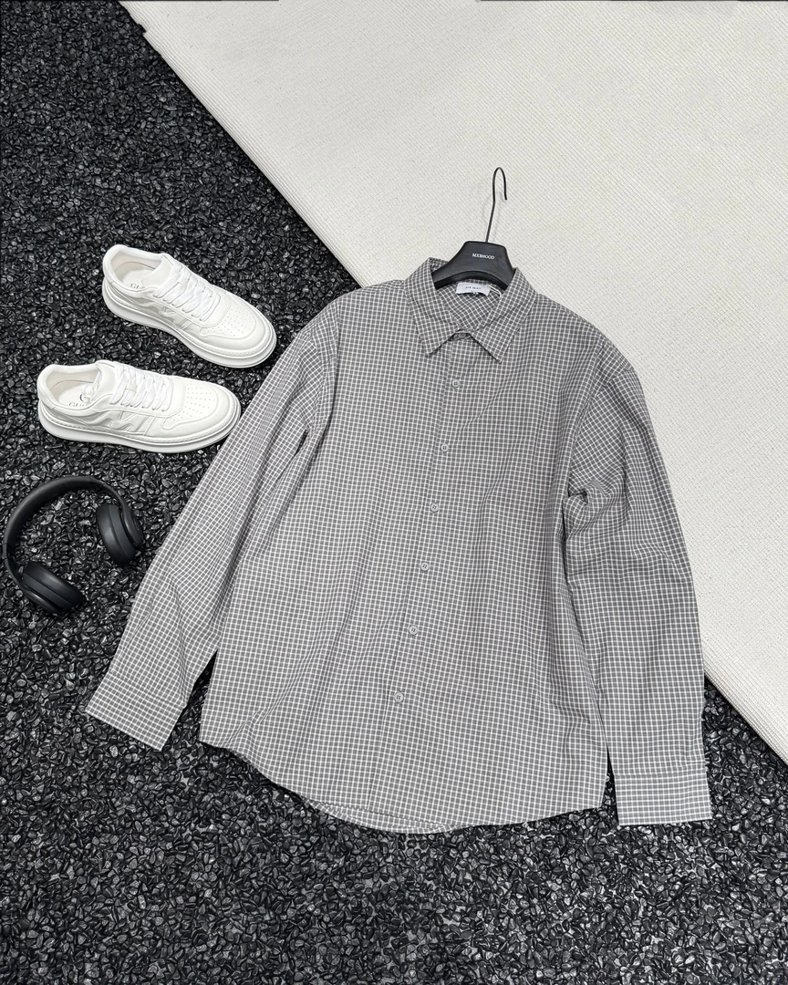 【限量福利】简约纯色格子棉感长袖衬衫男简约衬衣宽松休闲外穿
