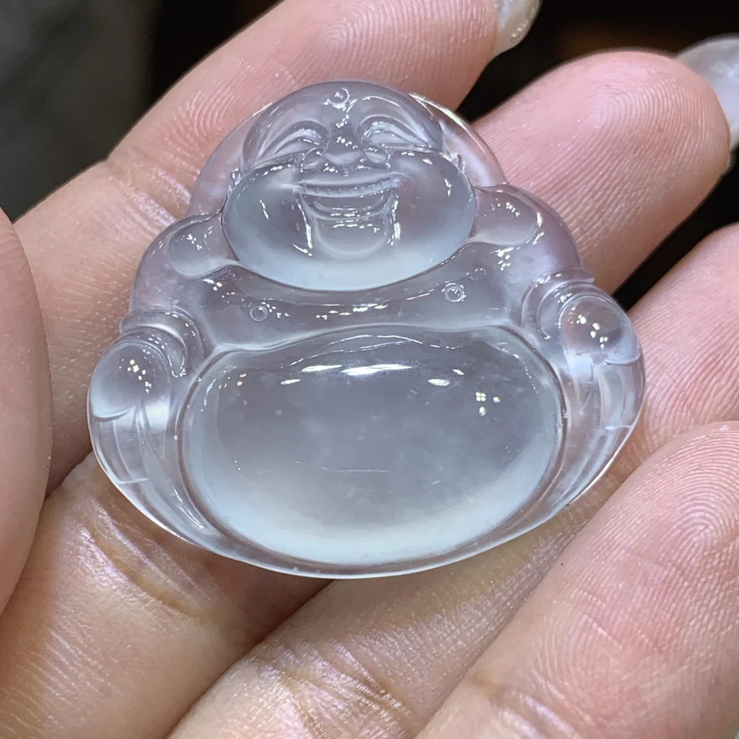 缅甸天然翡翠A货，大冰佛老料子沉甸甸，带点点蓝调，性价比高无纹裂