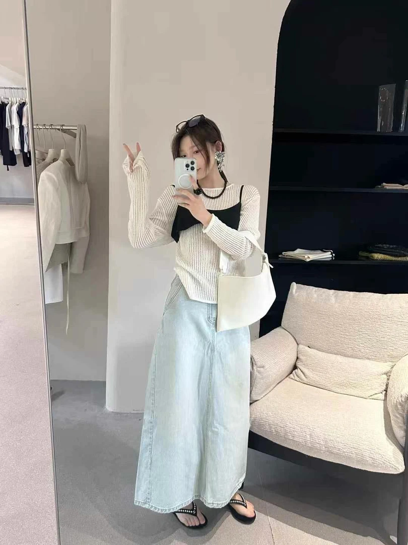 恩熙·春款新款纹理款竖条长袖上衣25002