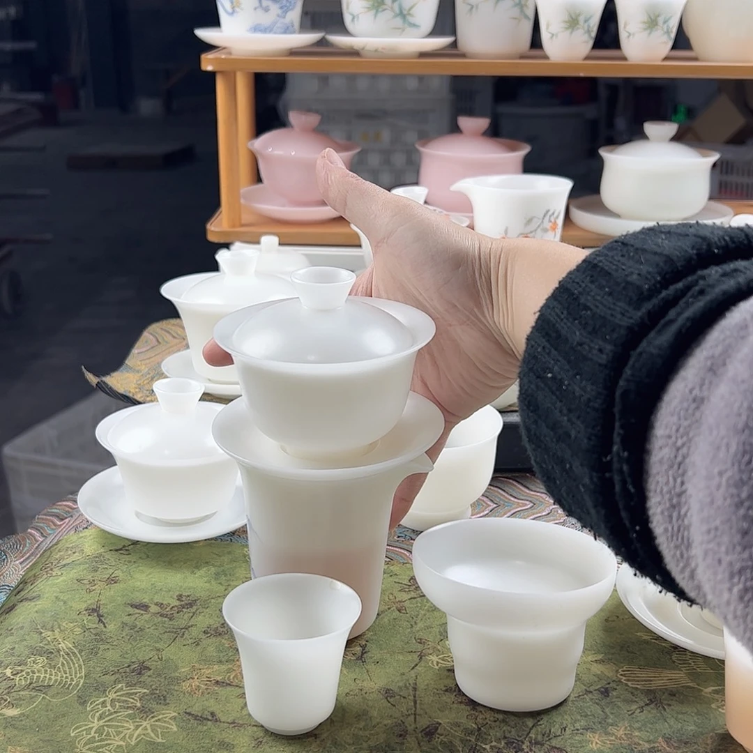 F***！素烧璞玉元宝盖碗170ml茶海过滤组6个45ml马蹄杯