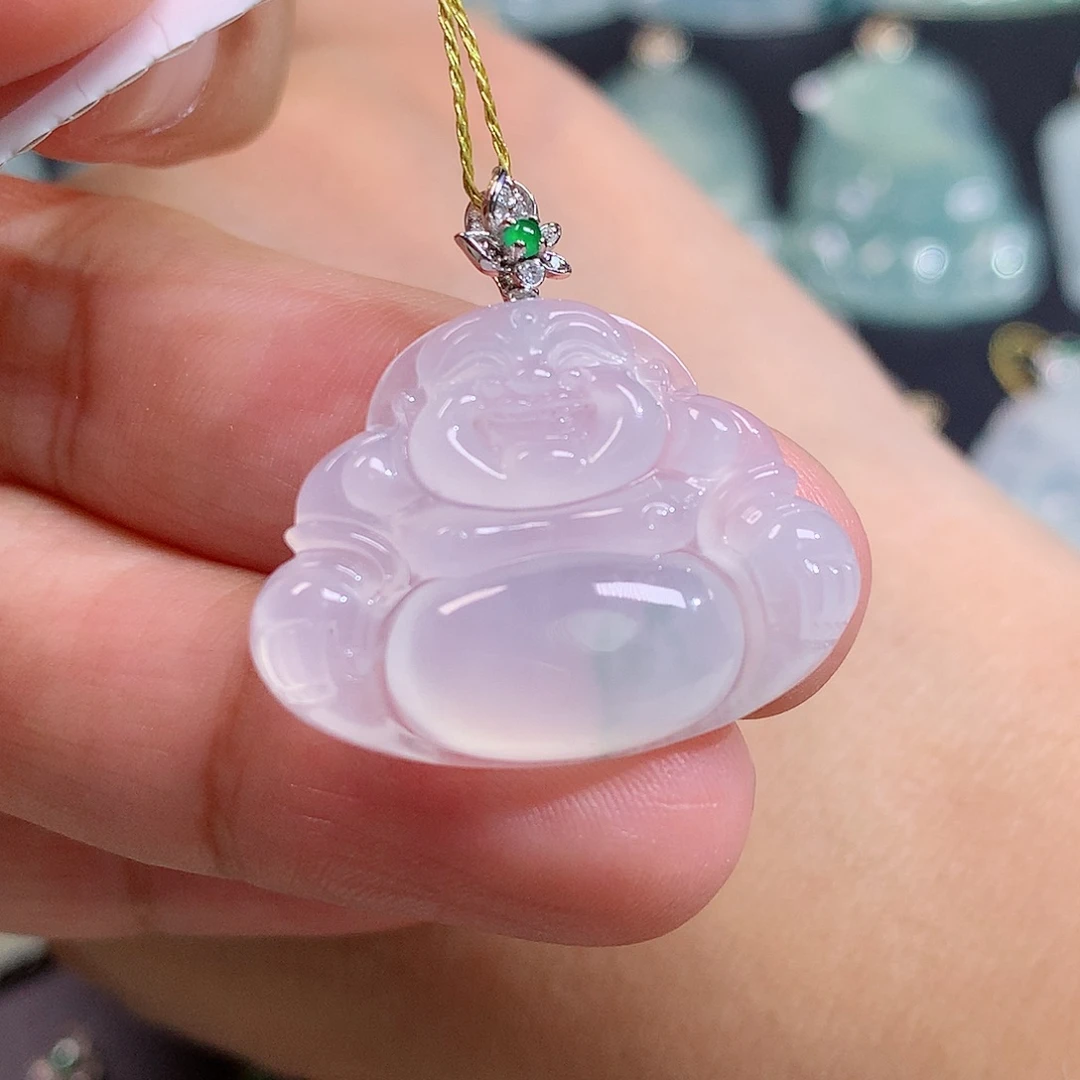 翡翠18K金镶嵌颈饰佛公