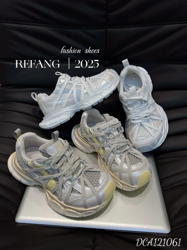 2025新款蜘蛛网潮流休闲时尚厚底透气平底复古灰白夏季单网老爹鞋