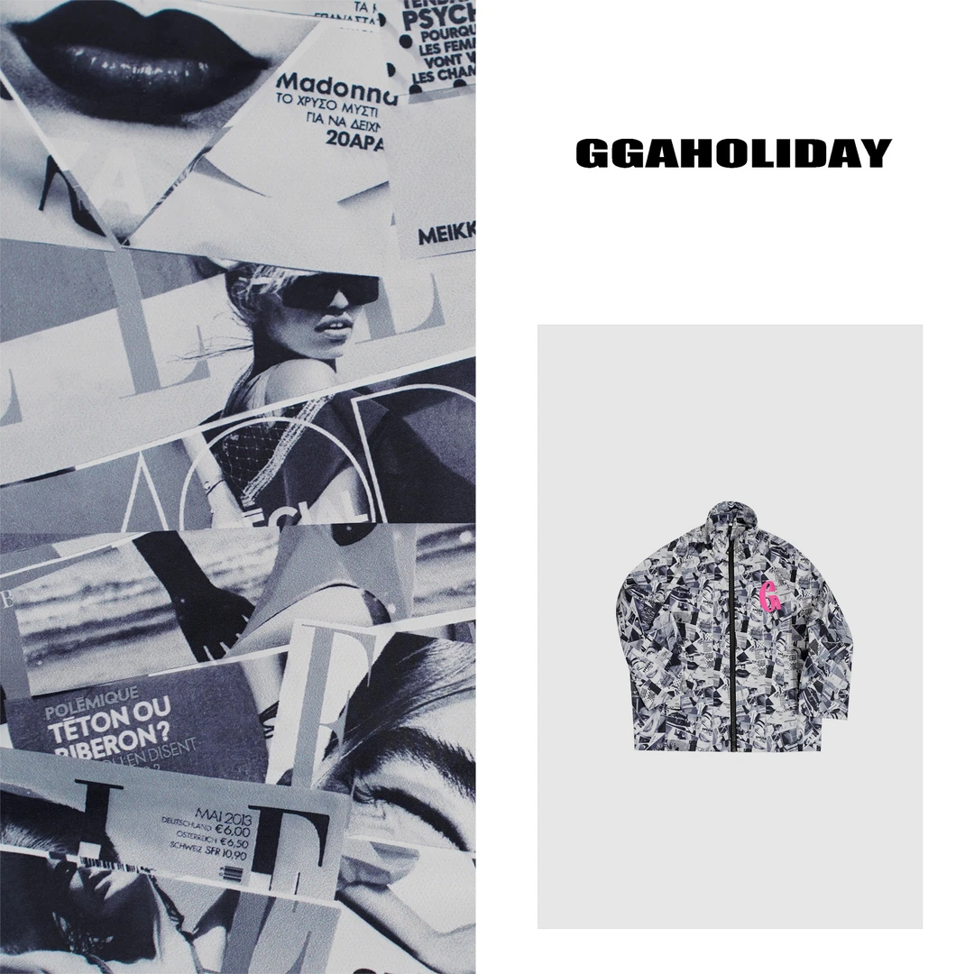 GGAHOLIDAY美式街头宽松休闲时尚休闲白底满印冲锋衣外套-151229