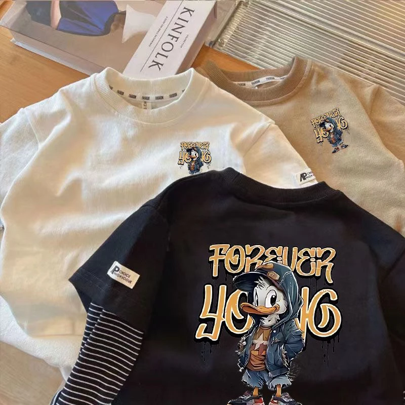 童装2025春秋儿童韩范潮酷假两件打底衫男童帅气百搭长袖T恤上衣