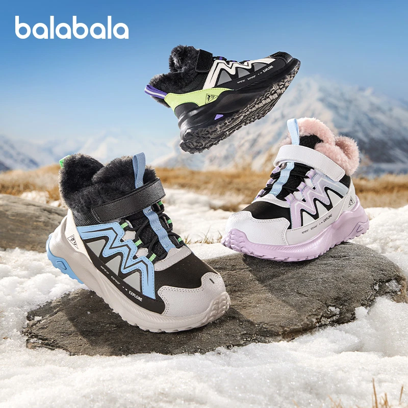 巴拉巴拉童鞋儿童运动靴男女童低帮加绒儿童户外鞋2025冬靴子防滑