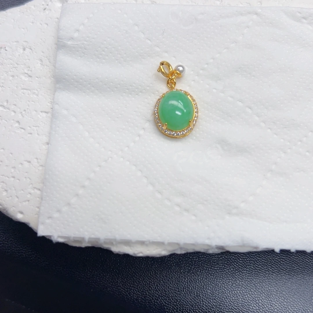 翡翠颈饰银S925镶嵌天然缅料A货一件