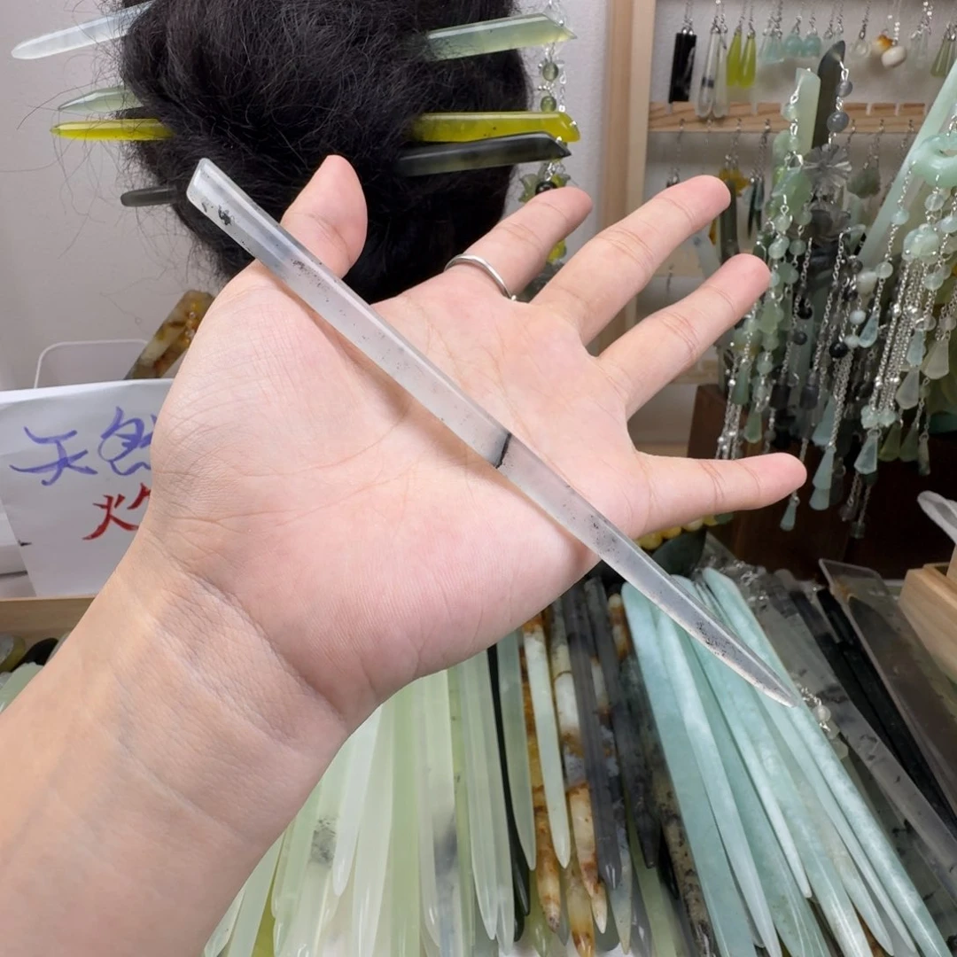蛇纹石玉未镶嵌发饰长度16.5