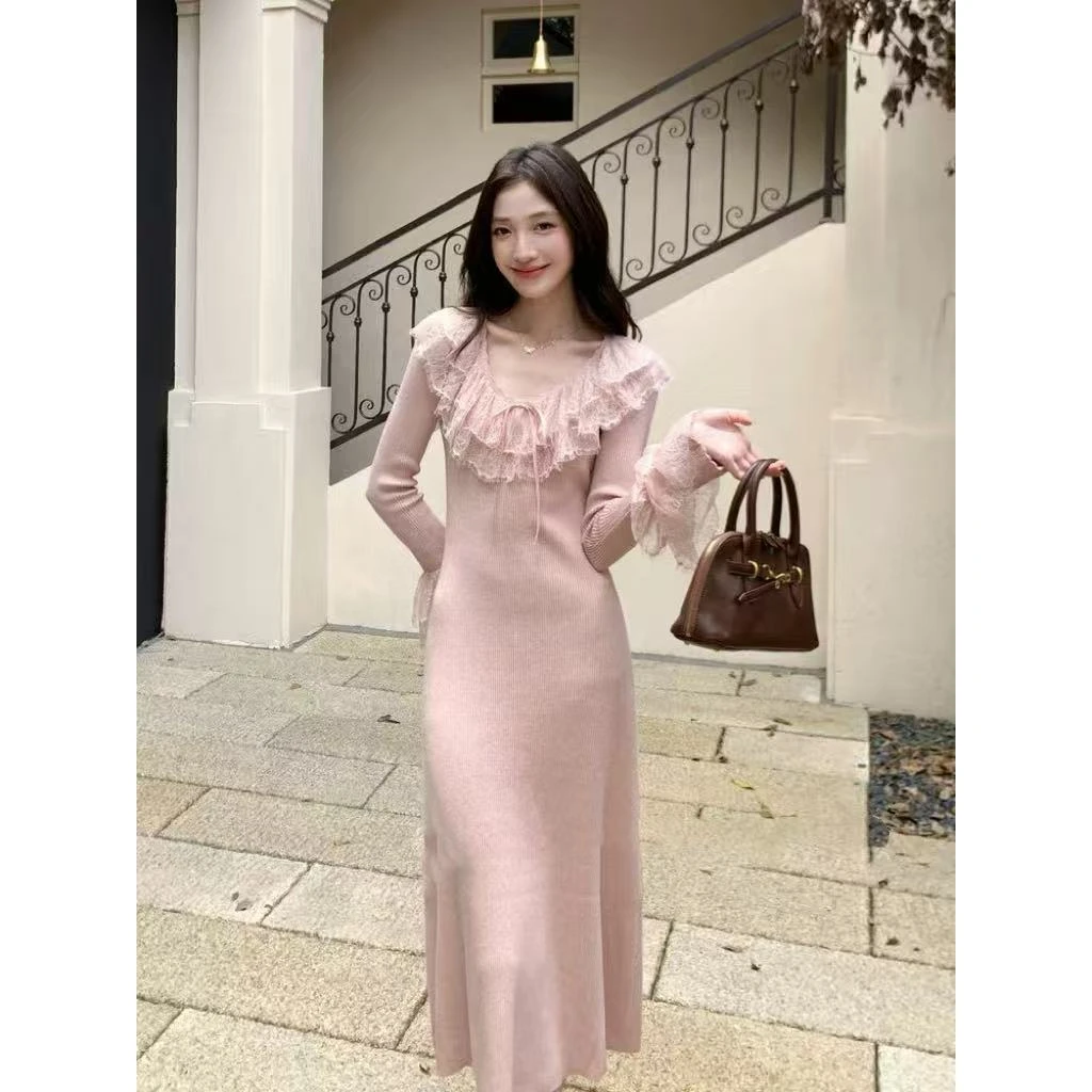 【象姐定制】【花涧绣】粉色针织连衣裙预CDX5LYQ8939C气质显瘦修身