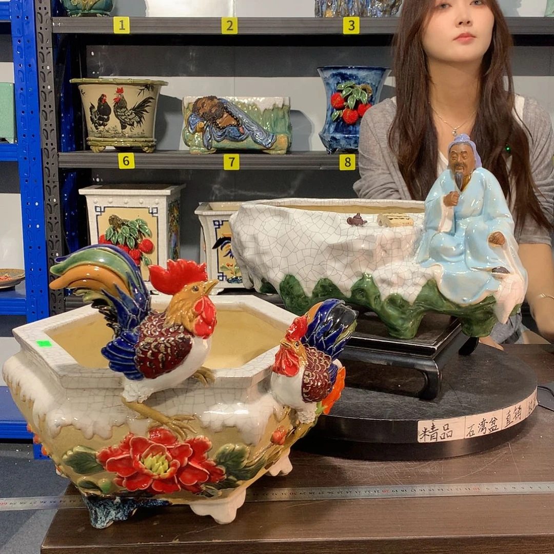 扇***人高温烧制石湾盆花盆