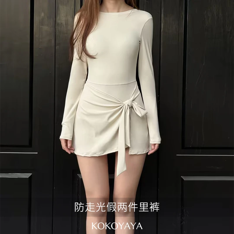 kokoyaya网球服女套装网球裙女套装假两件长袖连衣裙2025新款裙裤