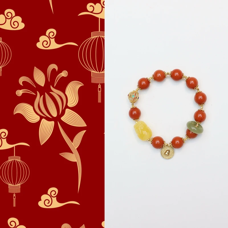 【逸鸿】天然南红玛瑙设计款蜜蜡单圈本命年女款手串手链11mm