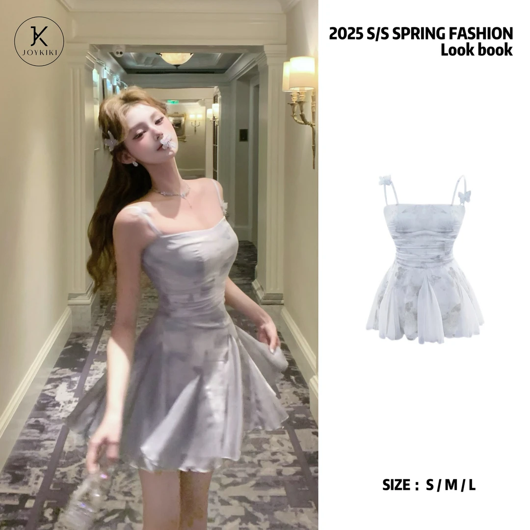 JOY KIKI金金【云梦蝶】春季纯欲气质蝴蝶晕染吊带连衣裙J25A240