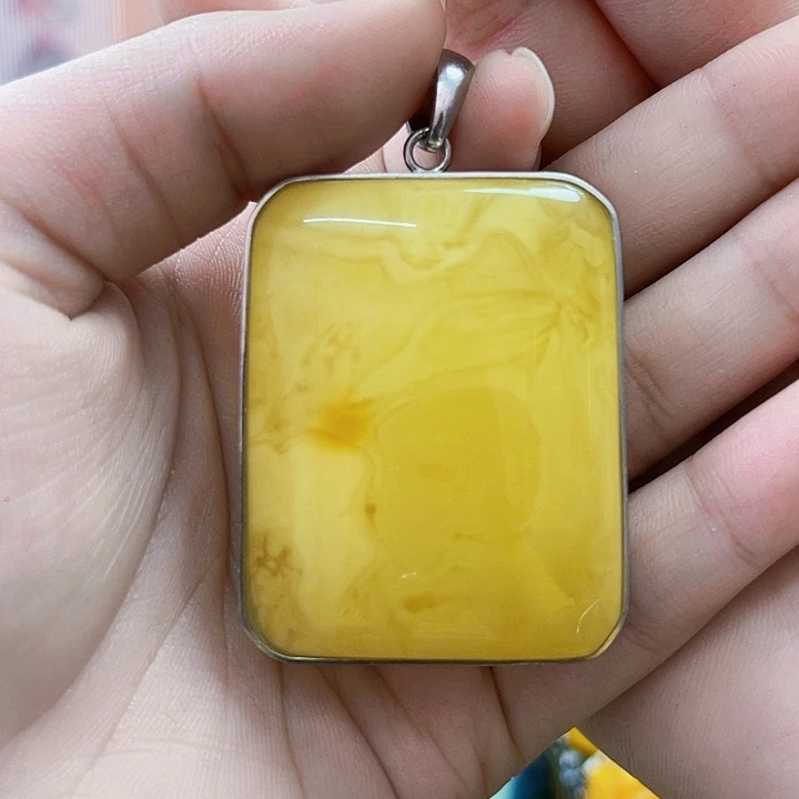 蜜蜡银S925镶嵌裸石吊坠