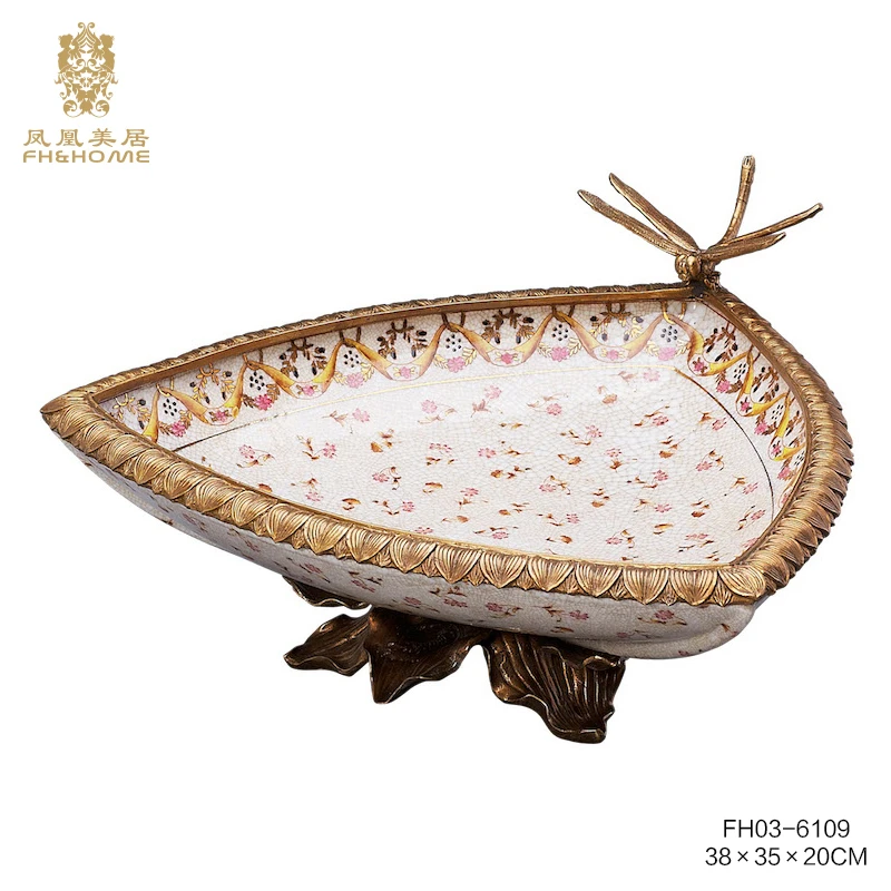 FH&HOME/凤凰美居欧式奢华裂纹碎花大号小糖果盘复古碟饰品盘
