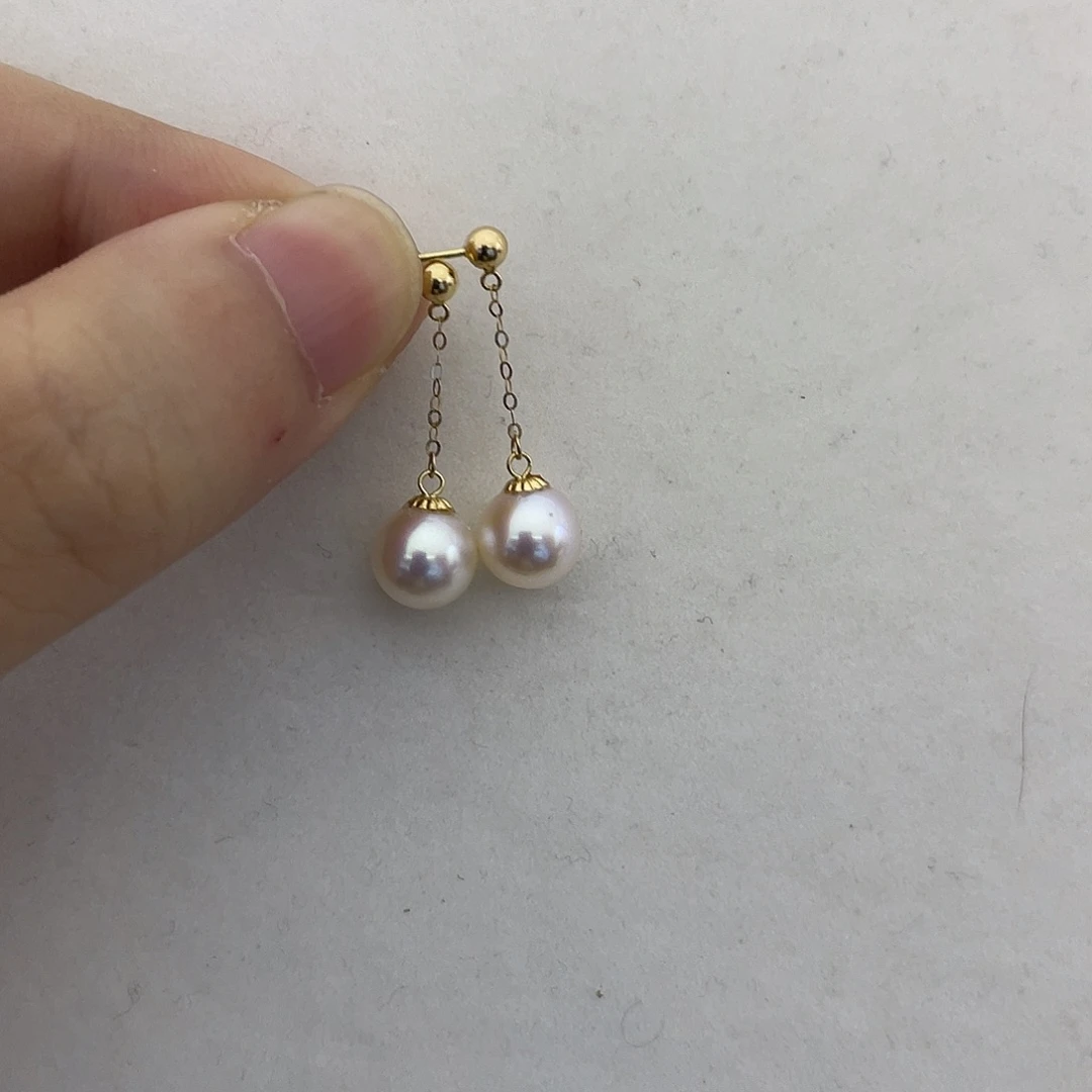 海水珍珠耳饰18K金镶嵌7.5-8耳线