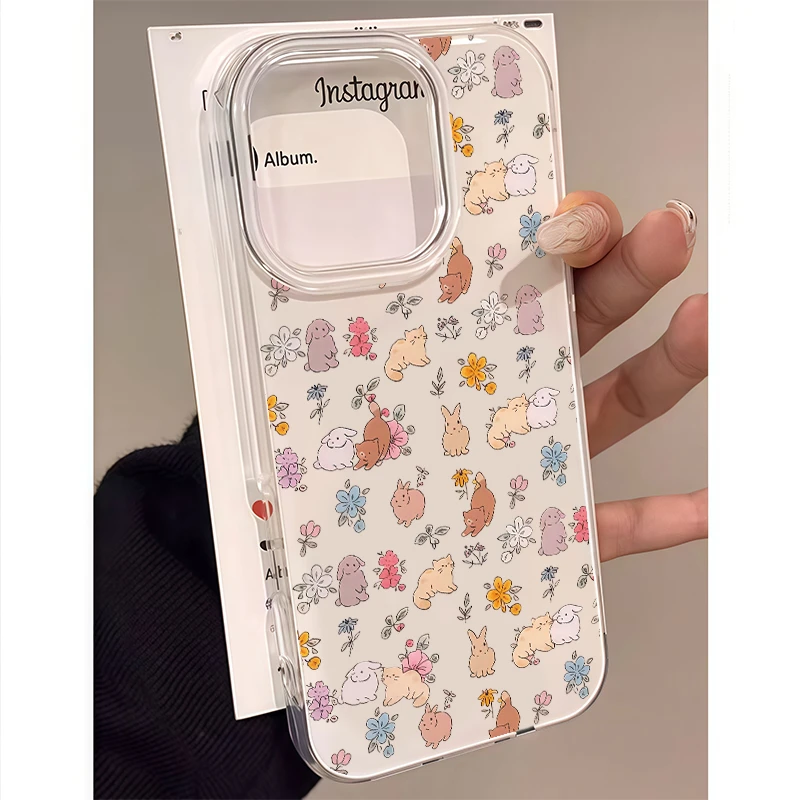 淡黄兔花朵IMD适用苹果17Promax手机壳vivo华为oppo小米15半透INS