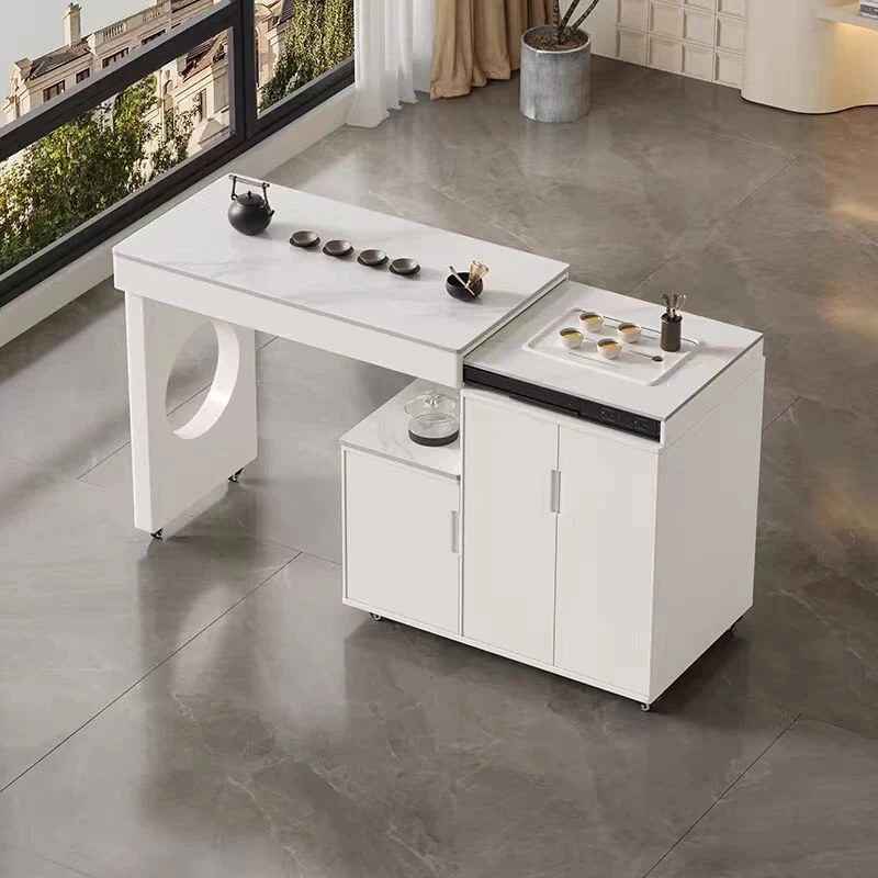 可移动伸缩旋转茶几轻奢烧水壶一体阳台家用小户型岩板茶桌椅组合