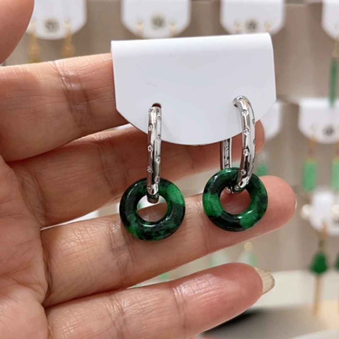 【闪购商品】翡翠耳饰18K金镶嵌翡翠耳坠