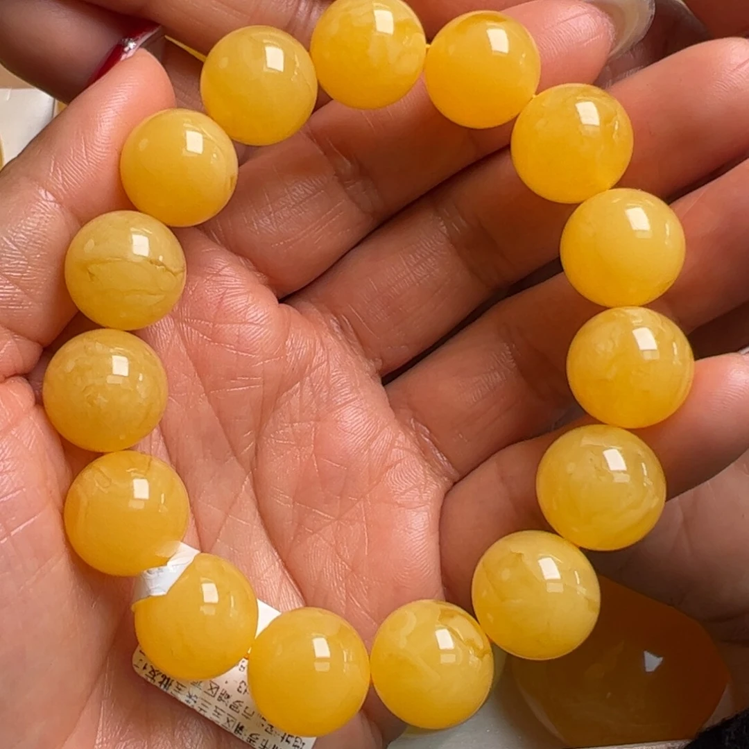 蜜蜡手链未镶嵌无烤色无优化无补胶