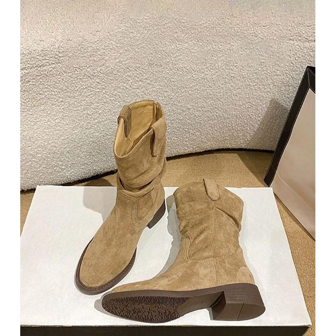 百搭复古时尚韩版粗跟马丁靴秋冬中筒单靴女2025新款韩版流苏靴成