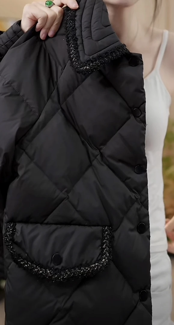 【AX】秋冬新款 | 轻奢高定小香拼接黑色菱形羽绒服