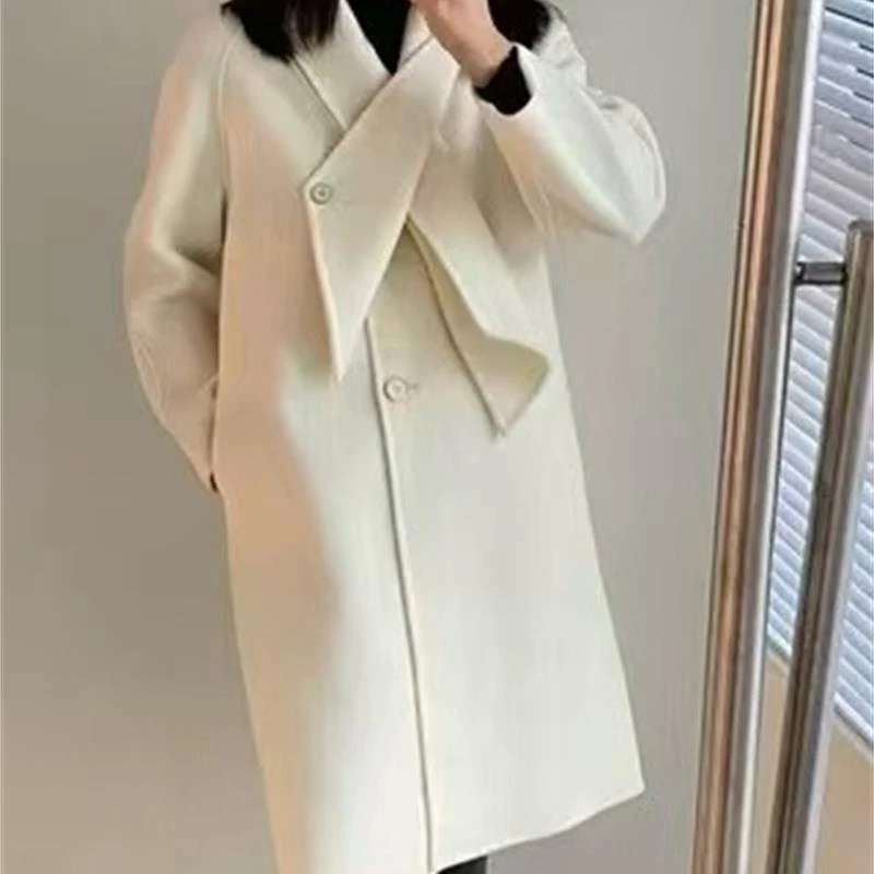 1224大童亲子时尚女士休闲白色羊毛大衣