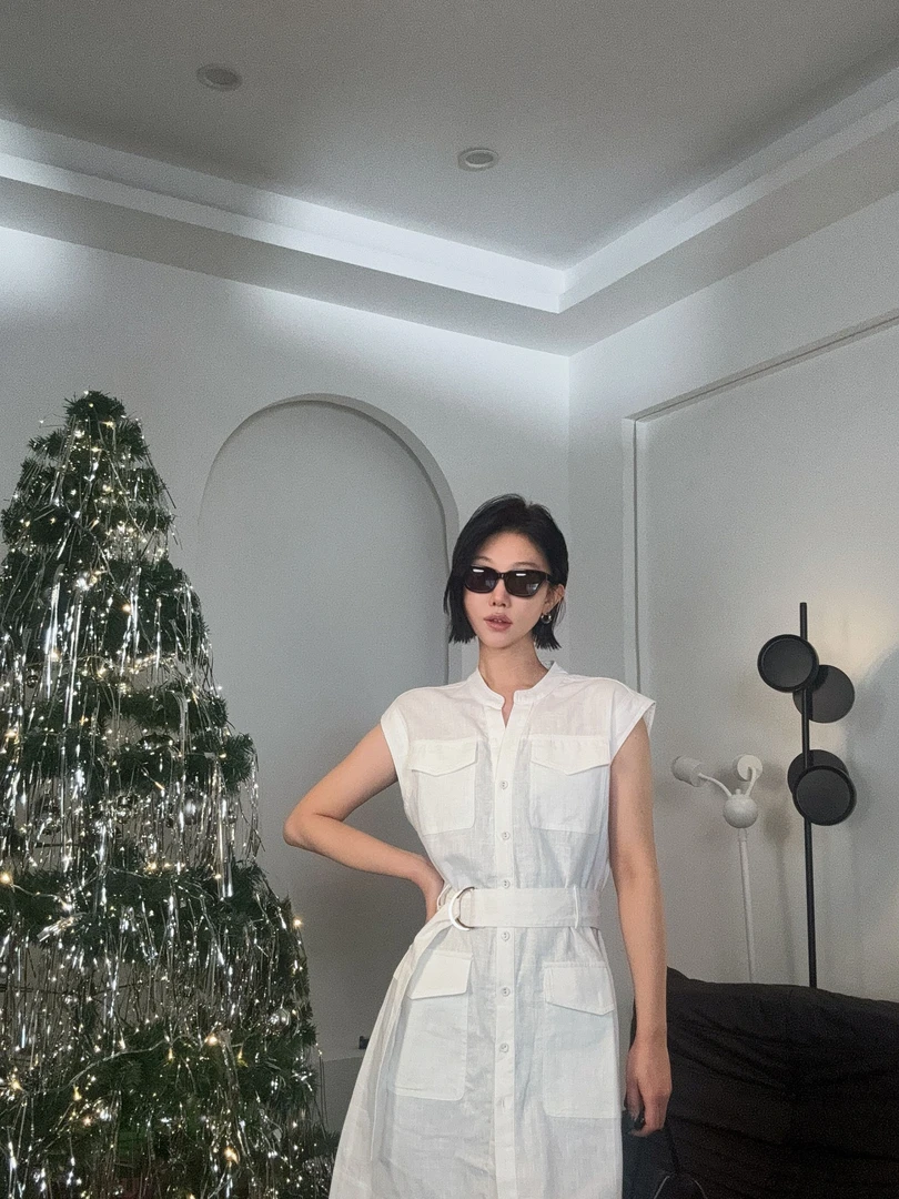 2024新款休闲工装棉麻polo衬衫连衣裙5596