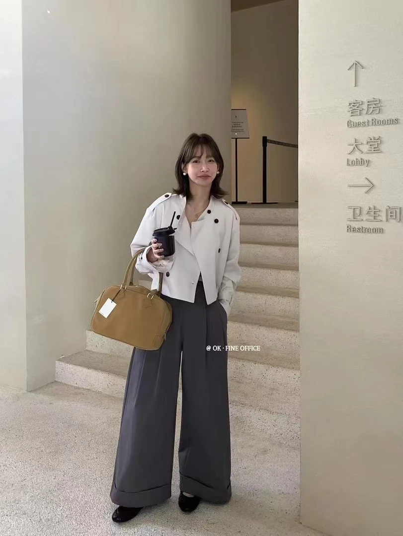 OK·FINE（1031#）韩系简约气质短款风衣外套