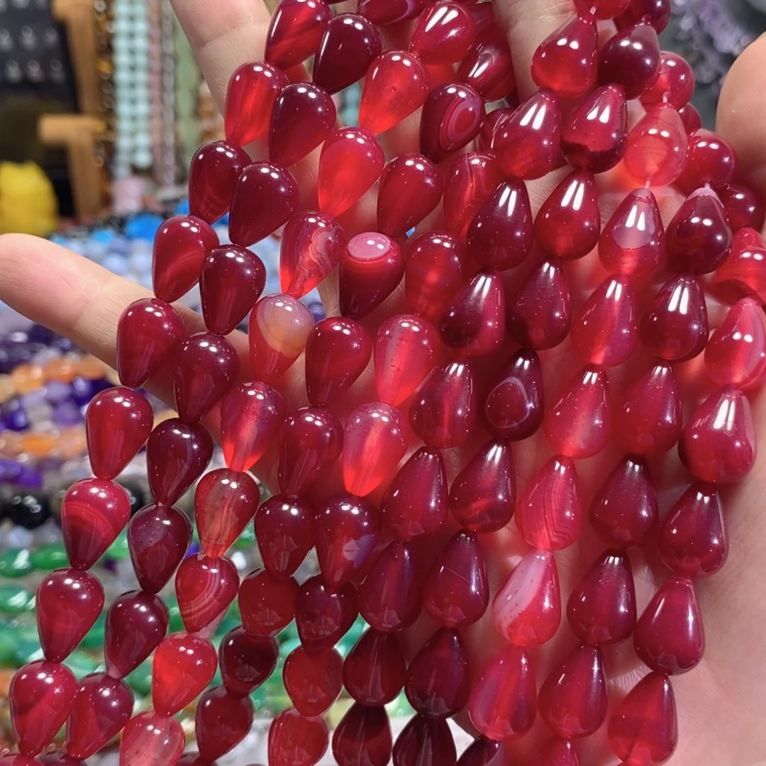 未镶嵌玛瑙/玉髓珠宝半成品鸽血红玛瑙水滴一条卡10mm