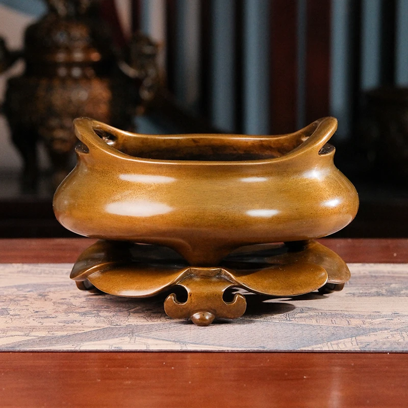 苏工失蜡带底桥耳宣德炉精炼铜香炉 家用室内摆件铜炉