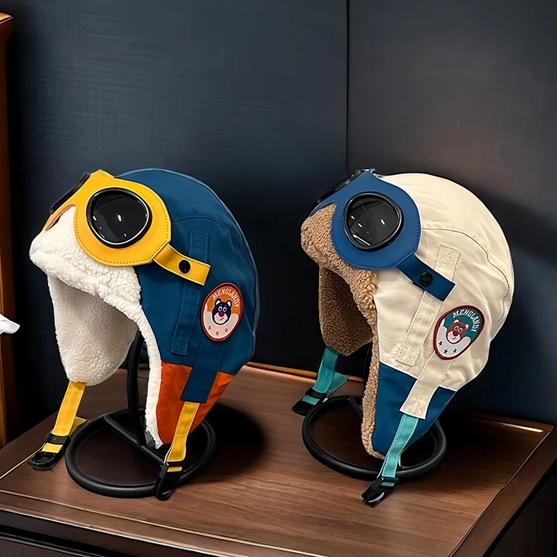 宝宝雷锋帽子儿童女秋冬季保暖加绒加厚防风眼镜护耳滑雪飞行员帽