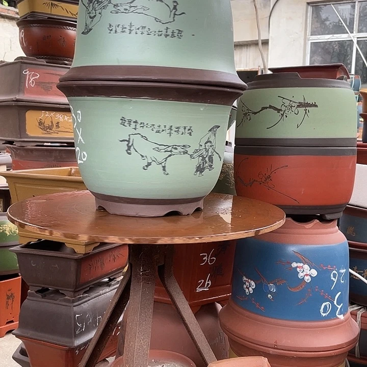 2个30绿放牛娃平角金钟花盆紫砂花盆