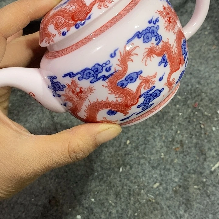 摆件陶红稀土矾红龙茶壶