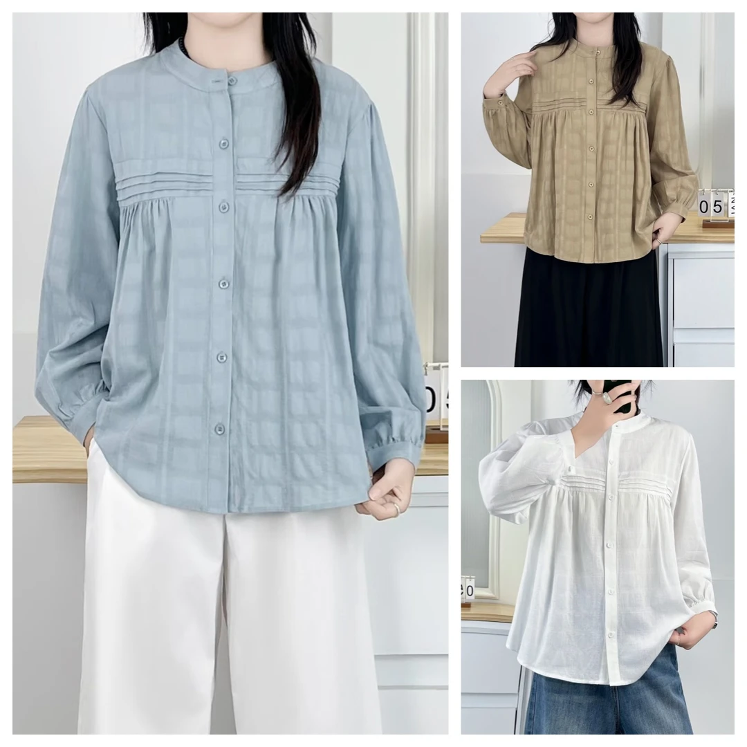 复古棉气质时尚微胖mm大板型新款大码女装叠穿衬衫衬衣打底新款