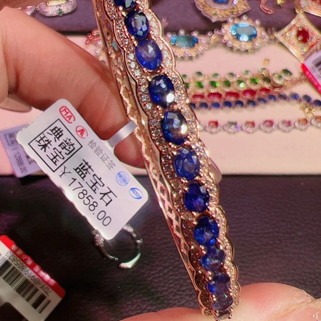 蓝宝石手镯银S925镶嵌