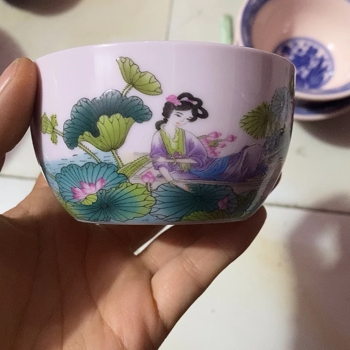 摆件陶红稀土美女荷花大缸杯
