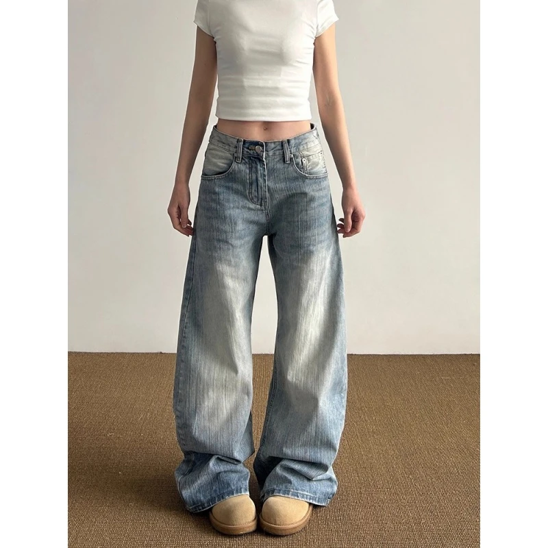 高个子加长版美式复古弯刀牛仔裤女宽松高腰显瘦直筒阔腿拖地裤子