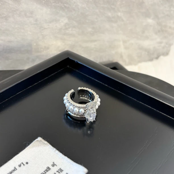 铜合金合成锆石戒指 透明小熊戒指JZ1924