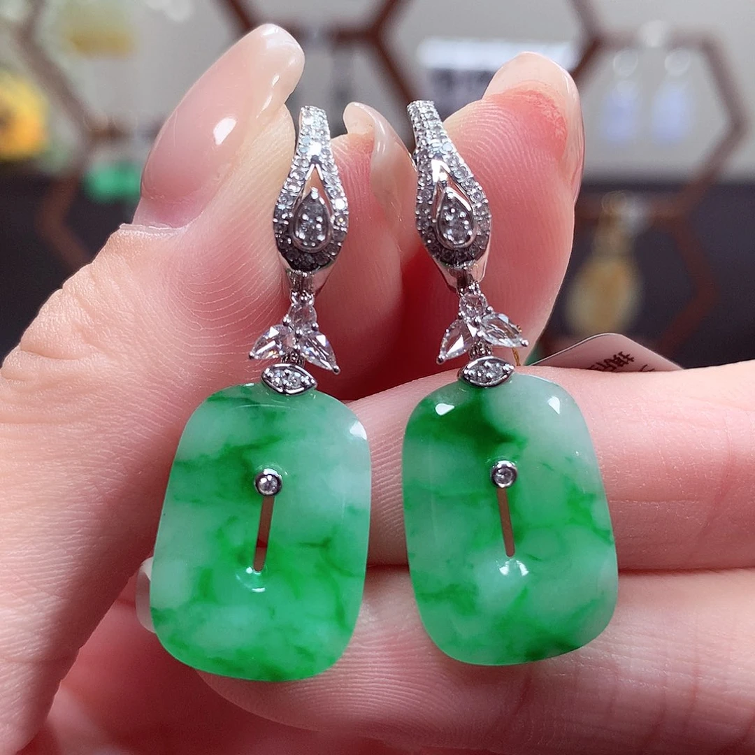 翡翠耳饰18K金镶嵌天然翡翠