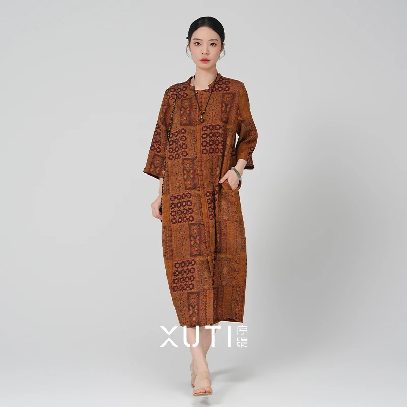序缇『山矾语』新款春夏复古国风新中式桑蚕丝连衣裙S06-9687