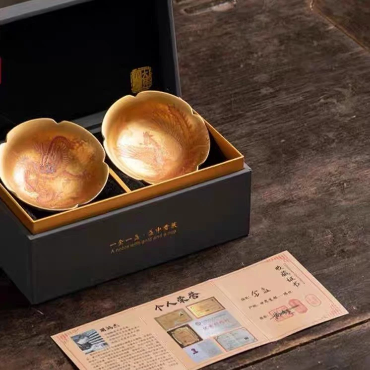 高档鎏金龙凤茶杯对杯主人杯羊脂玉瓷功夫茶具