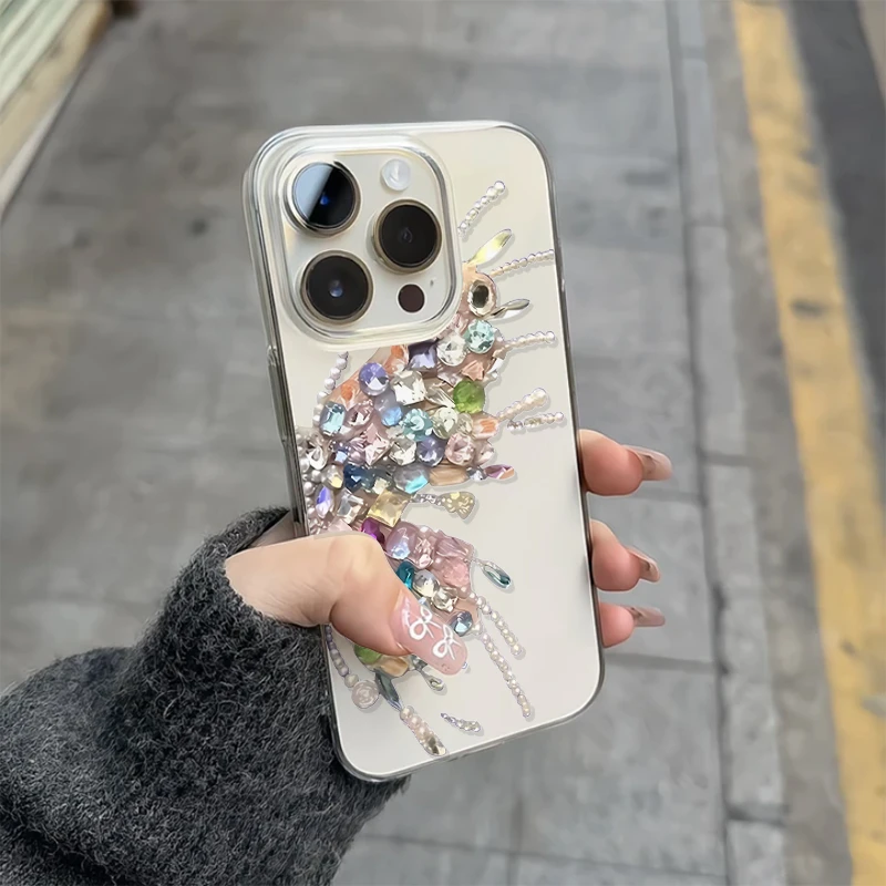 飞虎胜晶莹壳宝石蝴蝶适用iPhone16苹果15promax13全包手机壳12软