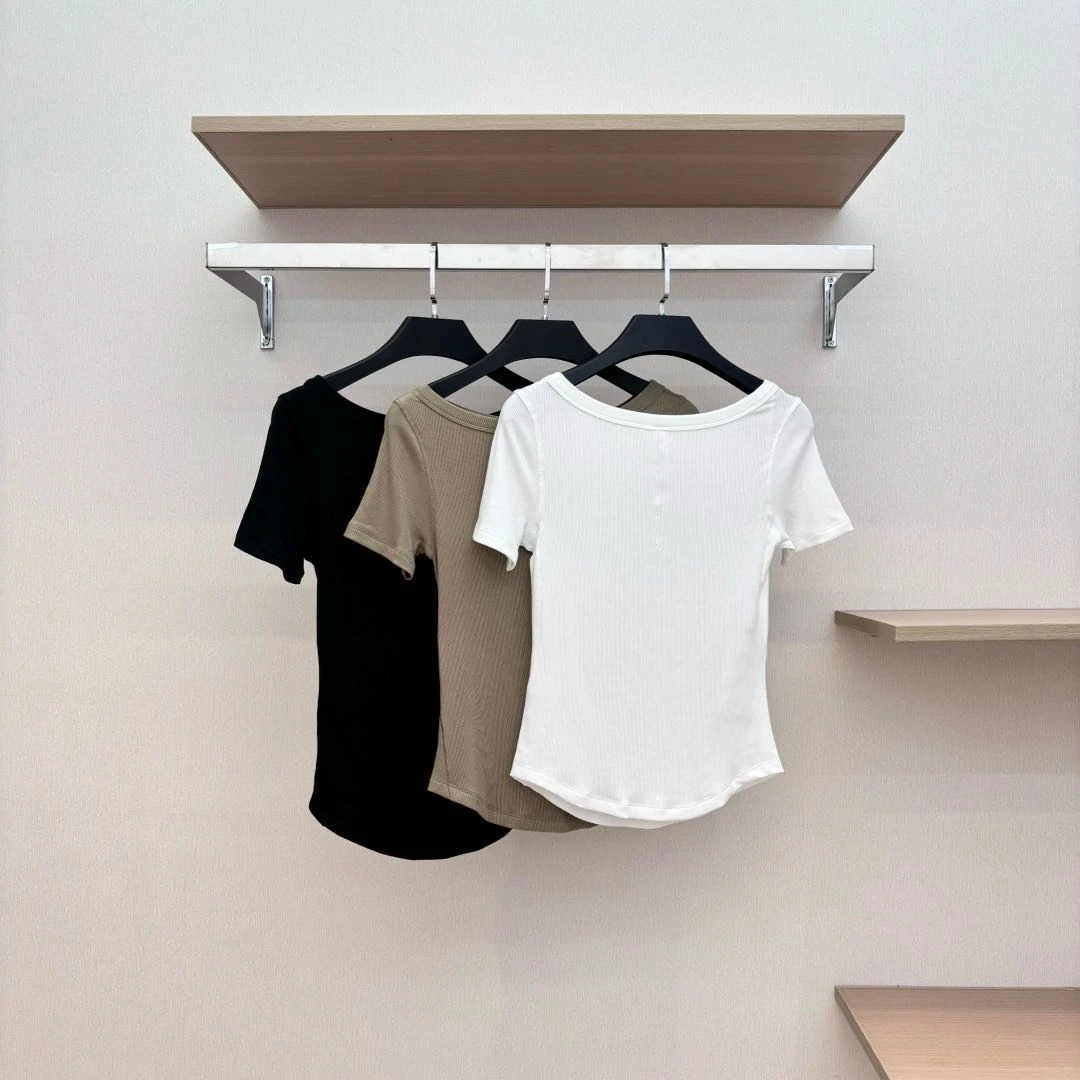 lu同款Hold Tight兰精莫代尔一字领冰爽修身船型领口短袖T恤