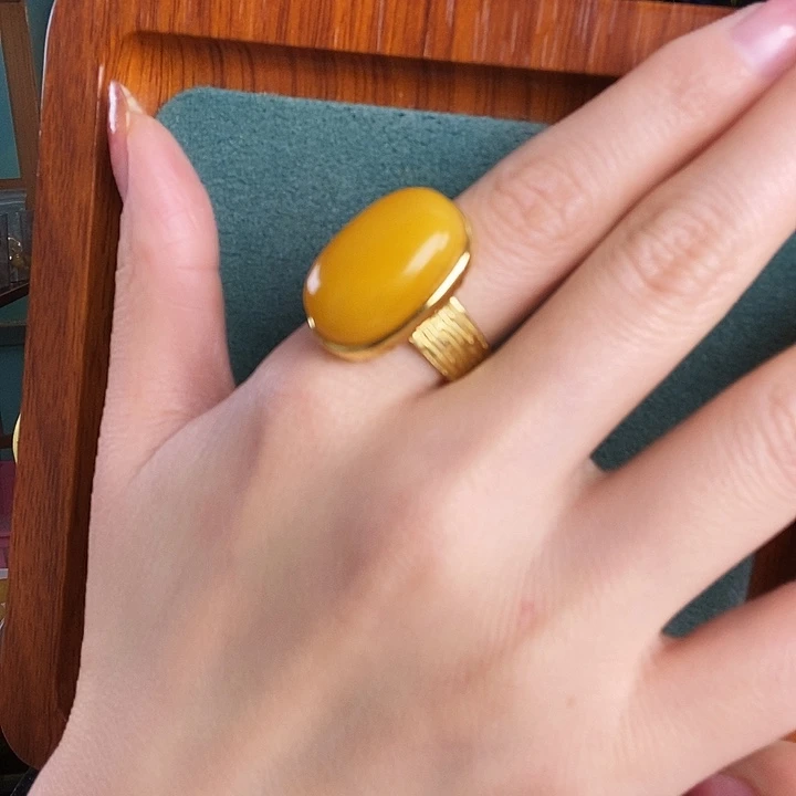 蜜蜡银S925镶嵌戒指戒指