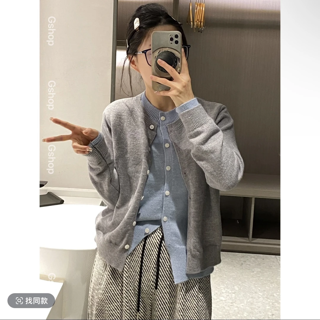 Gshop真假两件巨软糯显瘦撞色春季毛衣百搭经典正版毛纱巨软～