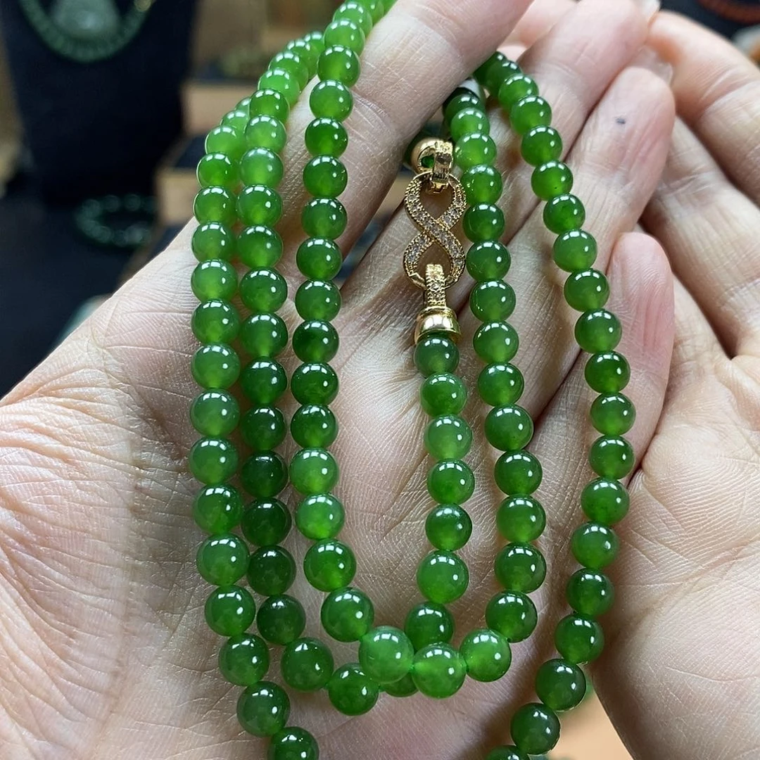 颈饰未镶嵌和田玉（碧玉）5.5mm辣绿