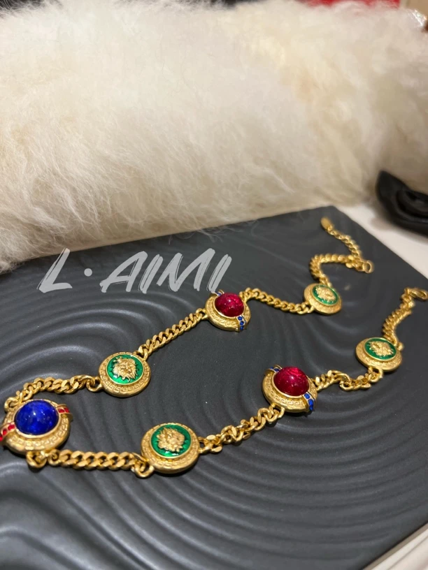 铜合金琉璃项链   【L•AiMi】【拽酷】链条拼色复古项链项圈锁骨链