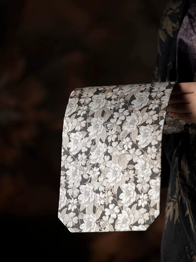 织锦刺绣白梅茶席功夫茶具干泡席茶桌旗布艺隔热垫功夫茶道零配