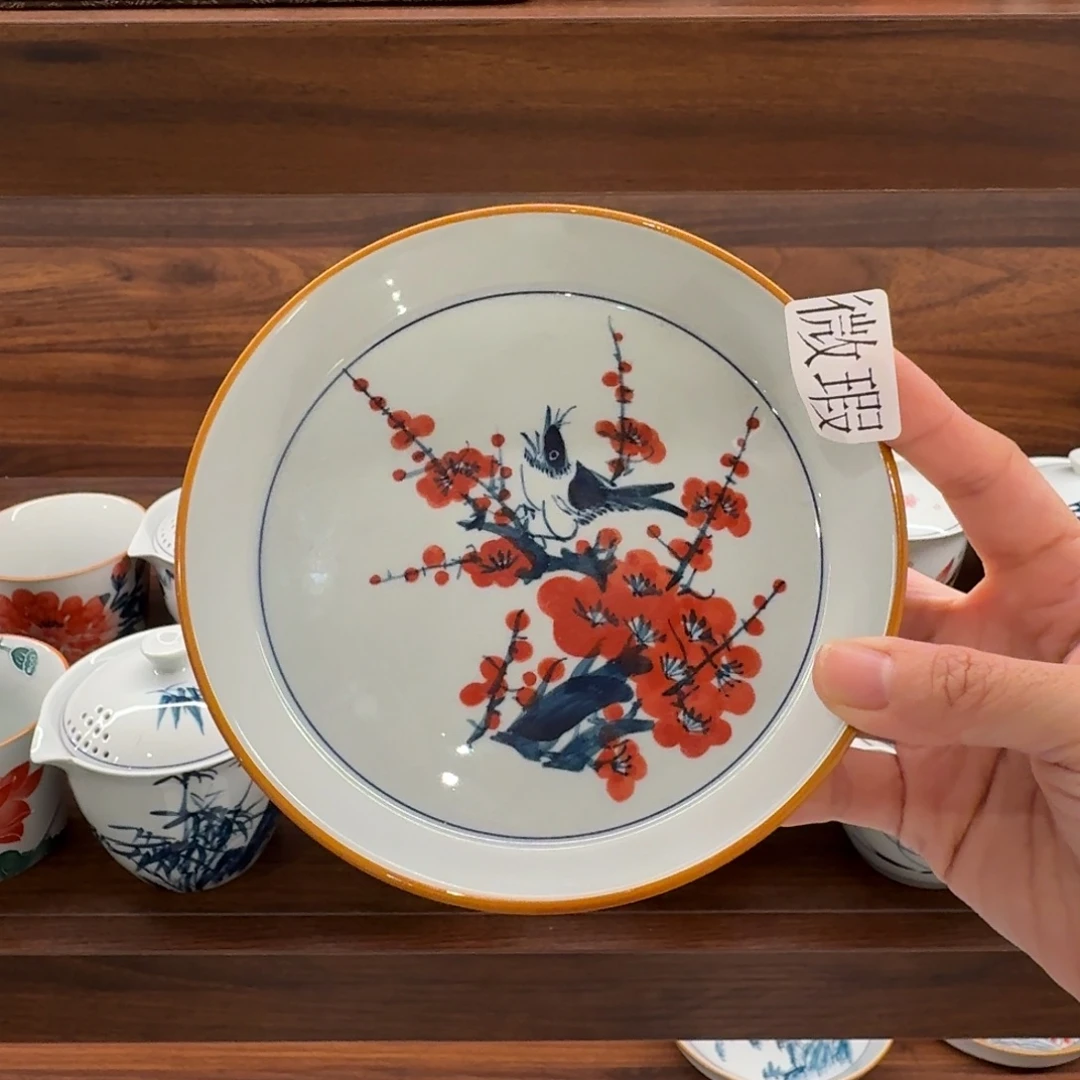 釉下手手绘茶具微瑕